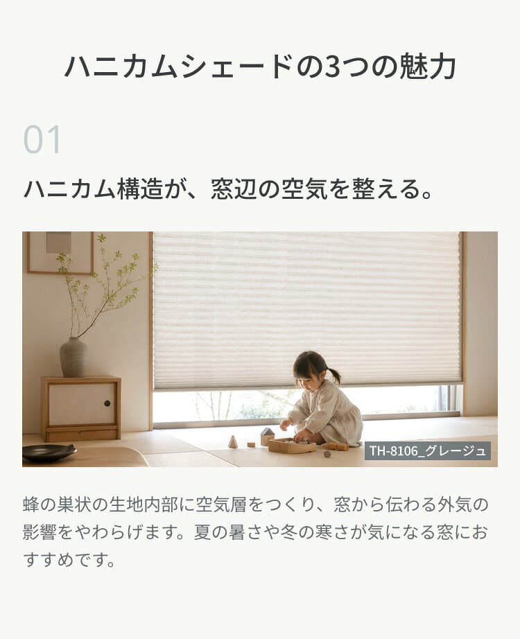 【9日01:59まで★対象商品 最大50%OFF】 【20%オフ★ご好評につき延長】 ハニカムシェード 断熱 採光 遮光 ツイン ハニカム 遮熱 保温 オーダー ハニカムスクリーン つっぱり式 コードレス シェード カーテンレール取付 賃貸OK 立川機工 タチカワブラインド 日本製 thumbnail 3
