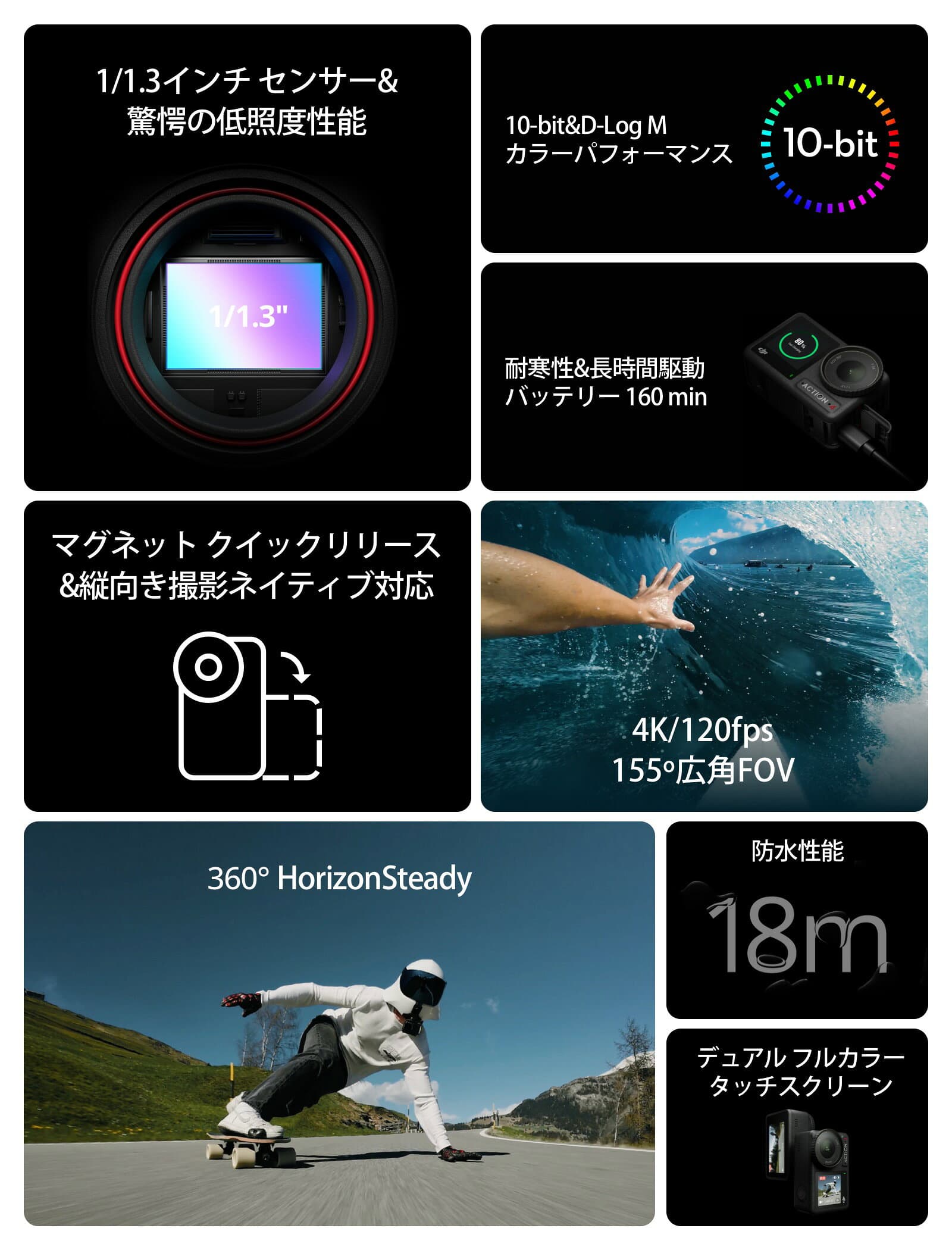 セール アクションカメラ ウェアラブルカメラ DJI Osmo Action 4 Standard Combo スタンダードコンボ OA4 Action4 オズモアクション 4K/120fps 縦向き撮影 防水 耐寒性 長時間駆動バッテリー Vlog 1/1.3インチセンサー 圧倒的な画質 thumbnail 2