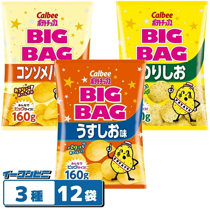 カルビー ポテトチップス BIGBAG(ビッグバッグ) 160g 3種各4袋セット(計12袋) うすしお・のりしお・コンソメパンチ お菓子 スナック菓子