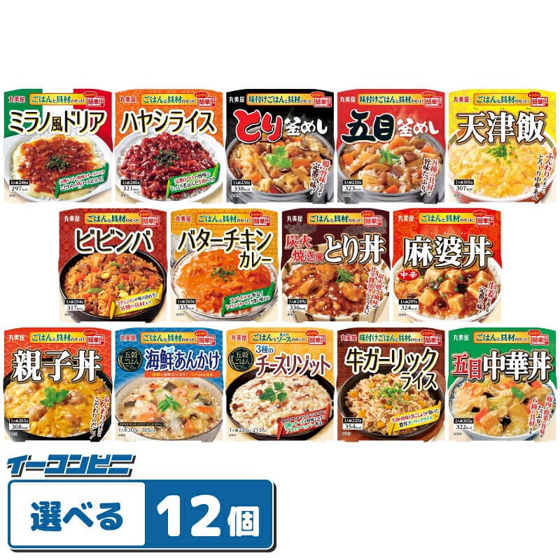 丸美屋 レンジで簡単！ごはん付きシリーズ 組み合わせ選べる12個 釜めし／丼ぶり／カレー／リゾット レトルト