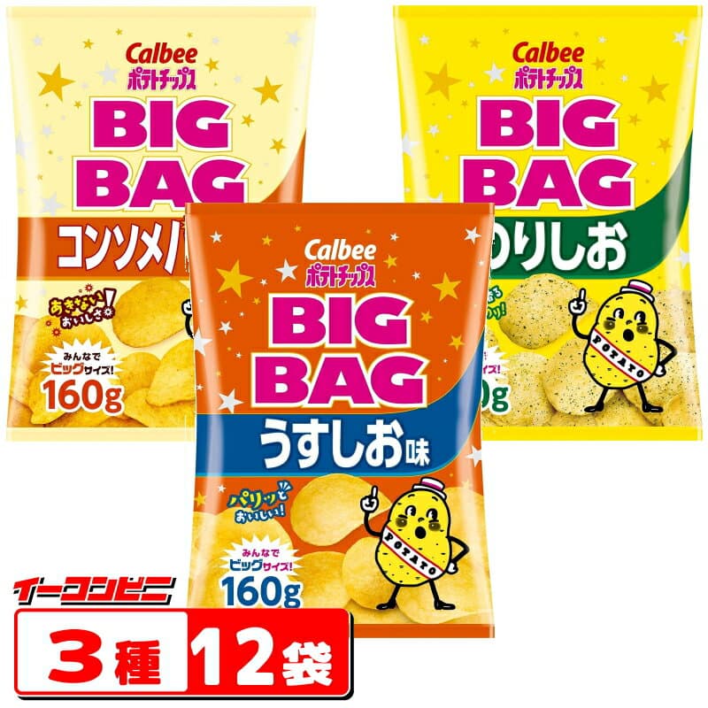 カルビー ポテトチップス BIGBAG(ビッグバッグ) 160g 3種各4袋セット(計12袋) うすしお・のりしお・コンソメパンチ お菓子 スナック菓子