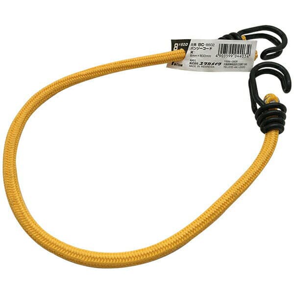 バンジーコード イエロー フック金具付き 8mm×600mm BC-8602 ユタカメイク ロープ 梱包紐 固定ベルト ゴムバンド ゴムロープ 紐 バンド ゴム M6