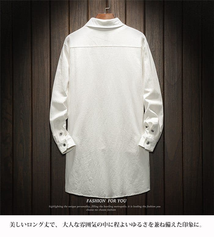 ロングシャツ メンズ ロング丈 長袖 白シャツ 綿麻風 羽織り カジュアル トップス おしゃれ メンズファッション thumbnail 3