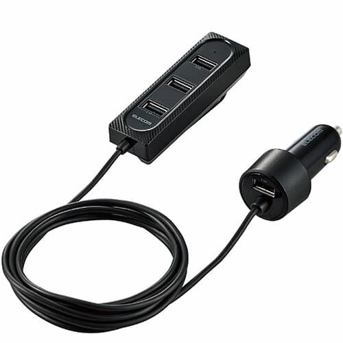 エレコム(ELECOM) MPA-CCU17BK ブラック 車載充電器 USB×4ポート 後部座席用 2m