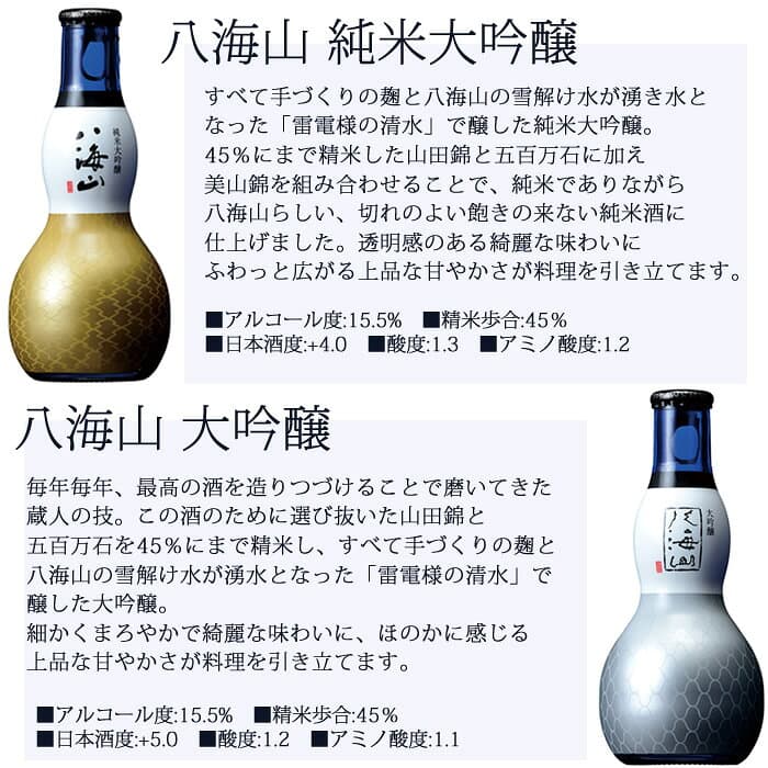 【お買い物マラソンポイント2倍】八海山 純米大吟醸 大吟醸 特別本醸造 普通酒 飲み比べ 四選 180ml 4本 ギフトボックス入り純米大吟醸 大吟醸 特別本醸造 普通酒 八海山 4種類 飲み比べ 八海醸造 日本酒飲み比べセット お酒 ギフト プレゼント 贈り物 thumbnail 3