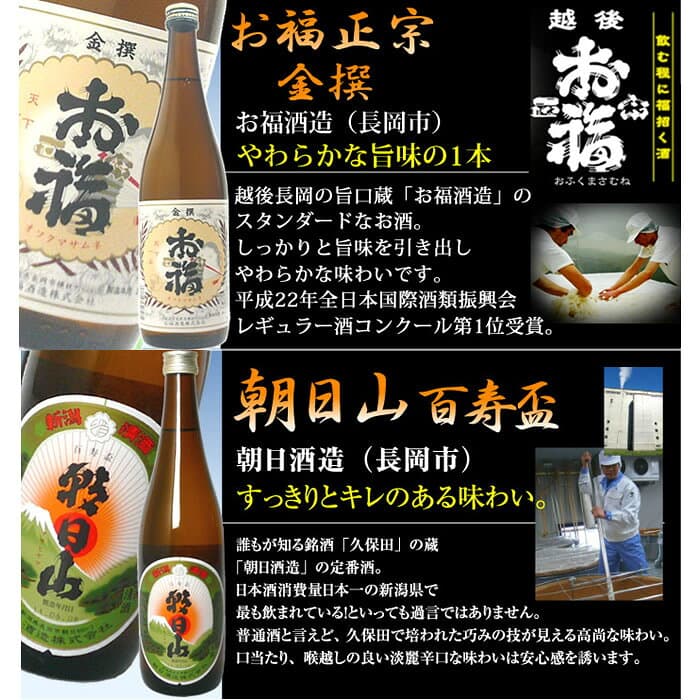 【お買い物マラソンポイント2倍】新潟 定番酒 きき酒セット 6本 720ml 1800ml 四合瓶 一升瓶 朝日山 福扇 幾久屋 雪しずくの里 越の関 お福正宗 新潟の辛口 甘口 揃った 日本酒 飲み比べセット thumbnail 3