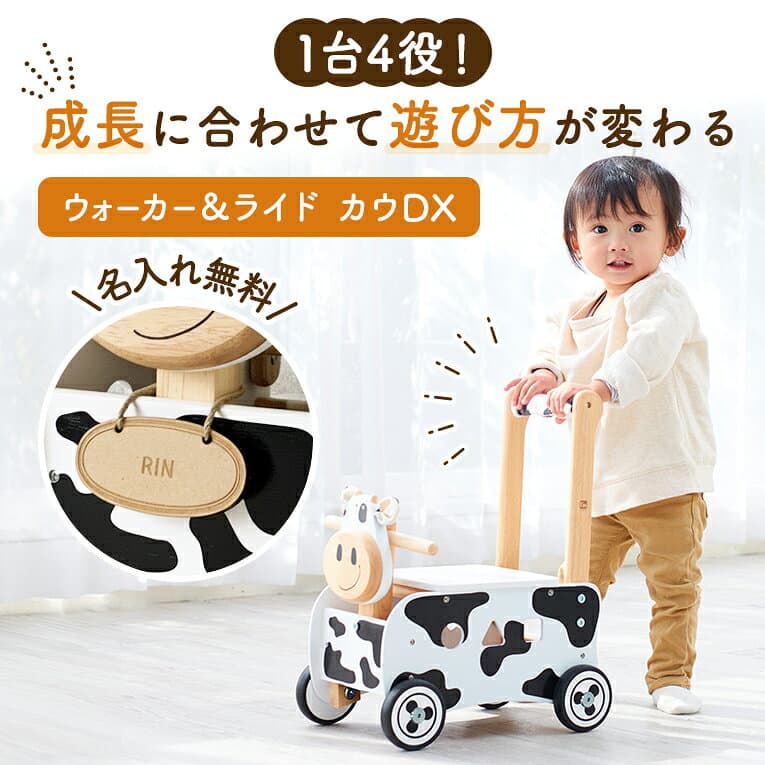 【名入れ無料& 1年保証】手押し車 ウォーカー&ライドカウ デラックス エデュテ 1歳誕生日プレゼント 0歳 一歳 1歳半 2歳 男の子 女の子 知育玩具 木のおもちゃ 出産祝い 赤ちゃん 型はめパズル thumbnail 2