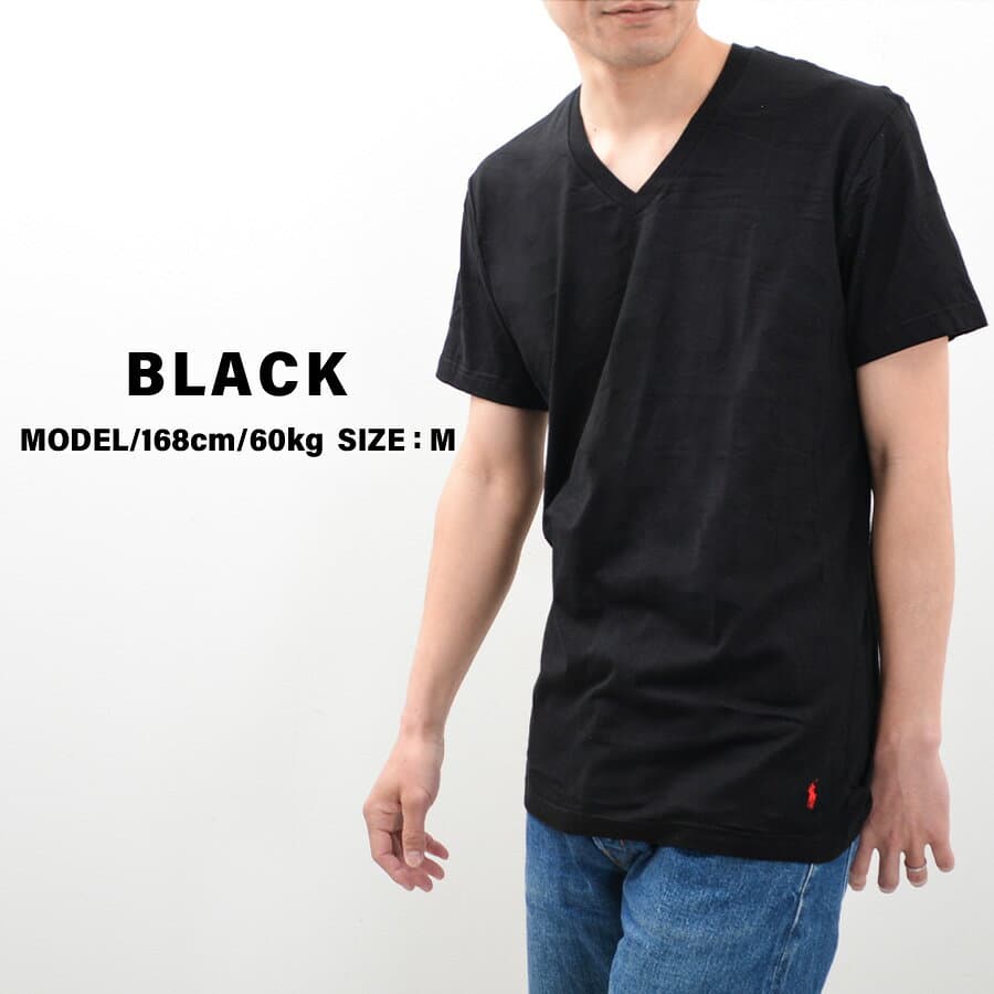 ラルフローレン Tシャツ メンズ Vネック 半袖 ブランド POLO RALPH LAUREN RL66 無地 綿100% 黒 白 ポニー ロゴ 刺繍 thumbnail 2