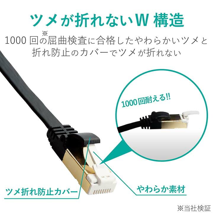 エレコム CAT7準拠 LANケーブル ランケーブル 爪折れ防止 フラット 10m ブラック ELECOM ECLD-TWSFT/BK10 thumbnail 3