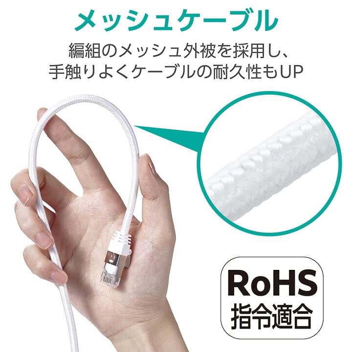 【お買い物マラソン 連動ポイントアップ】エレコム LANケーブル Cat8 爪折れ防止 メッシュ 2.0m ホワイト ELECOM ECLD-OCM/WH20 thumbnail 3