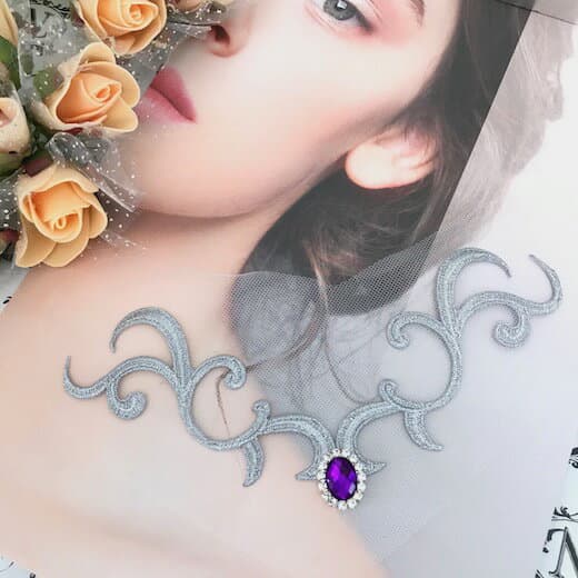 ラインストーンモチーフ ネックライン シルバー ストーンモチーフ 新体操 ダンス衣装 レオタードモチーフ バトンモチーフ ラインストーン モチーフ 衣装 素材 服飾