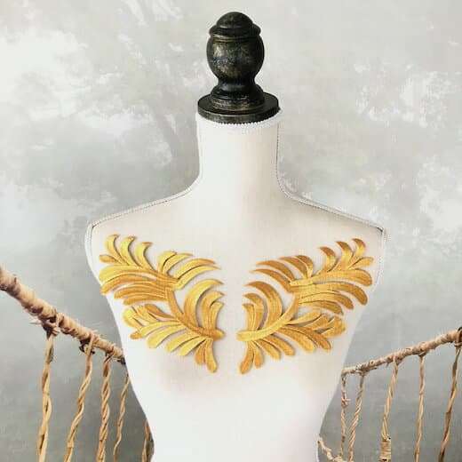 ゴールド レオタード バトン モチーフ ワッペン アイロン用 貼り付け アップリケ ハンドメイド パーツ 衣装 レオタードモチーフ バレエ衣装