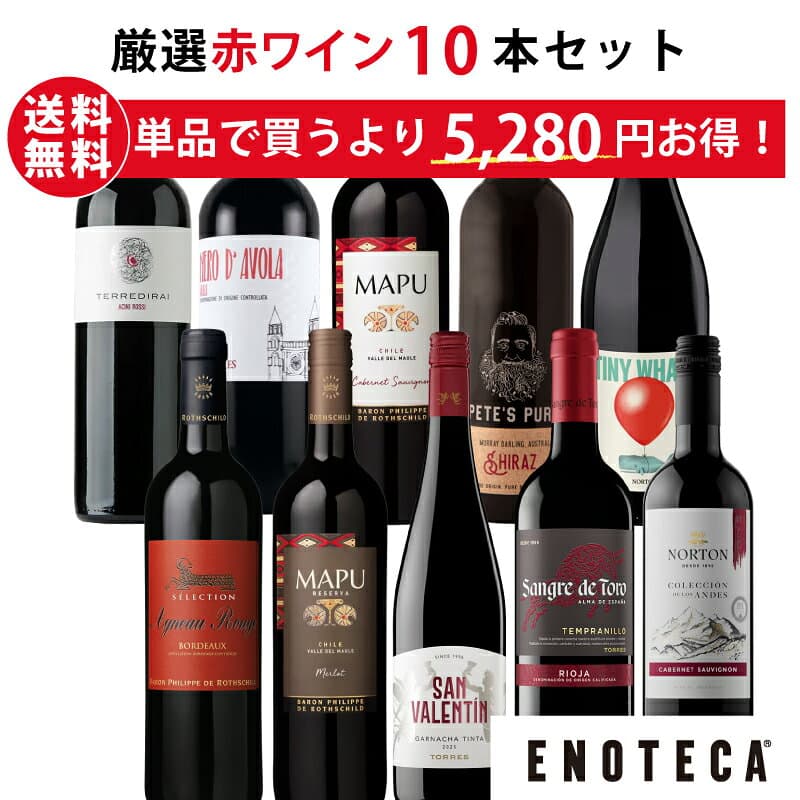 エノテカ ワイン専門店のイチオシ！エノテカ厳選赤ワイン10本セット PA9-1 [750ml x 10] ワイン ワインセット 飲み比べ 送料無料【AM9時迄最短当日出荷】
