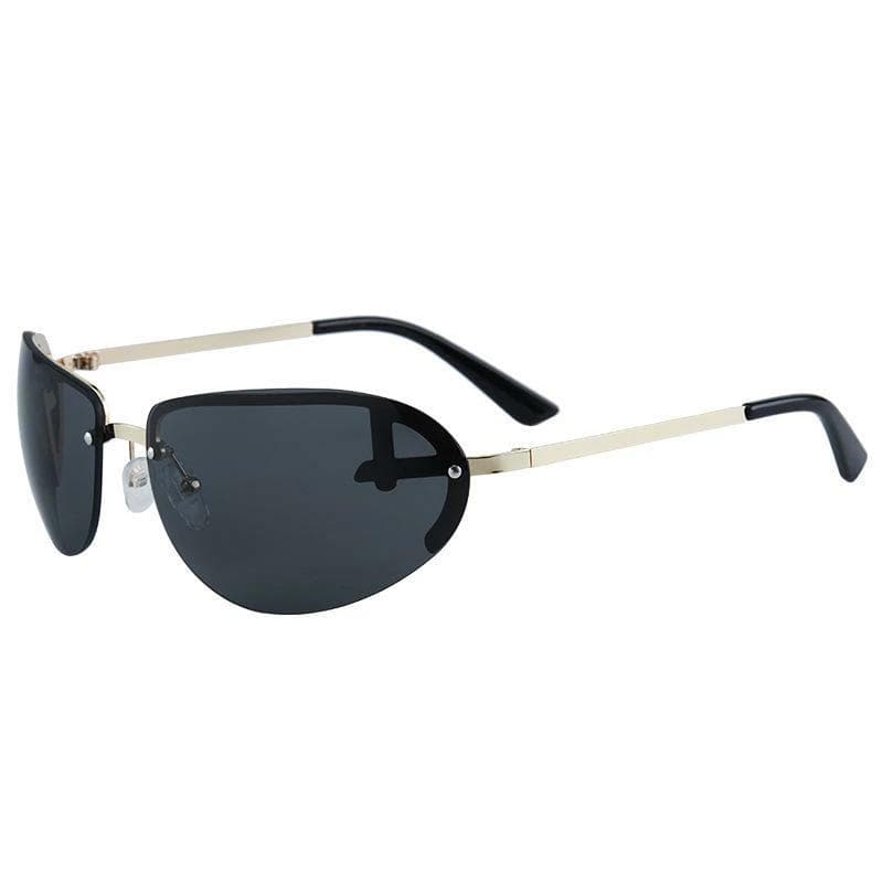 サングラス レディース Y2K トレンド レトロ 欧米スタイル フレームレス メタルフレーム オーバル型 UVカット 紫外線対策 ファッション小物 おしゃれアイテム アクリルレンズ