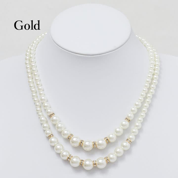 期間限定2980⇒1490円ネックレス フェイクパール アクセ アクセサリー accessory ウェディング 結婚式 パーティー フォーマル お水 キャバ嬢 成人式 ドレスアップ カジュアル ゴールド 金 シルバー 銀 2連 二連 パールホワイト ロンデル ライン thumbnail 2