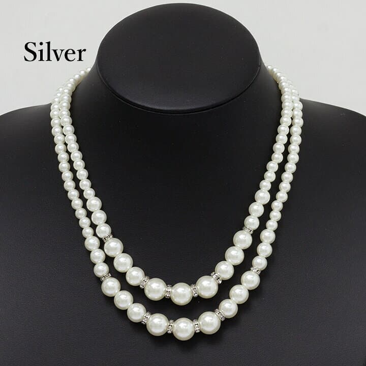 期間限定2980⇒1490円ネックレス フェイクパール アクセ アクセサリー accessory ウェディング 結婚式 パーティー フォーマル お水 キャバ嬢 成人式 ドレスアップ カジュアル ゴールド 金 シルバー 銀 2連 二連 パールホワイト ロンデル ライン thumbnail 3