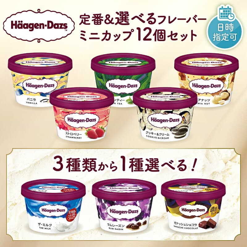 【ふるさと納税】【フレーバーが選べる】【着日指定できます!!】ハーゲンダッツ ミニカップ 12個 セット 北海道 アイスクリーム 詰め合わせ アイス バニラ ストロベリー グリーンティー チョコレート 人気 おすすめ おやつ デザート ご褒美 浜中町 送料無料 — 1/3