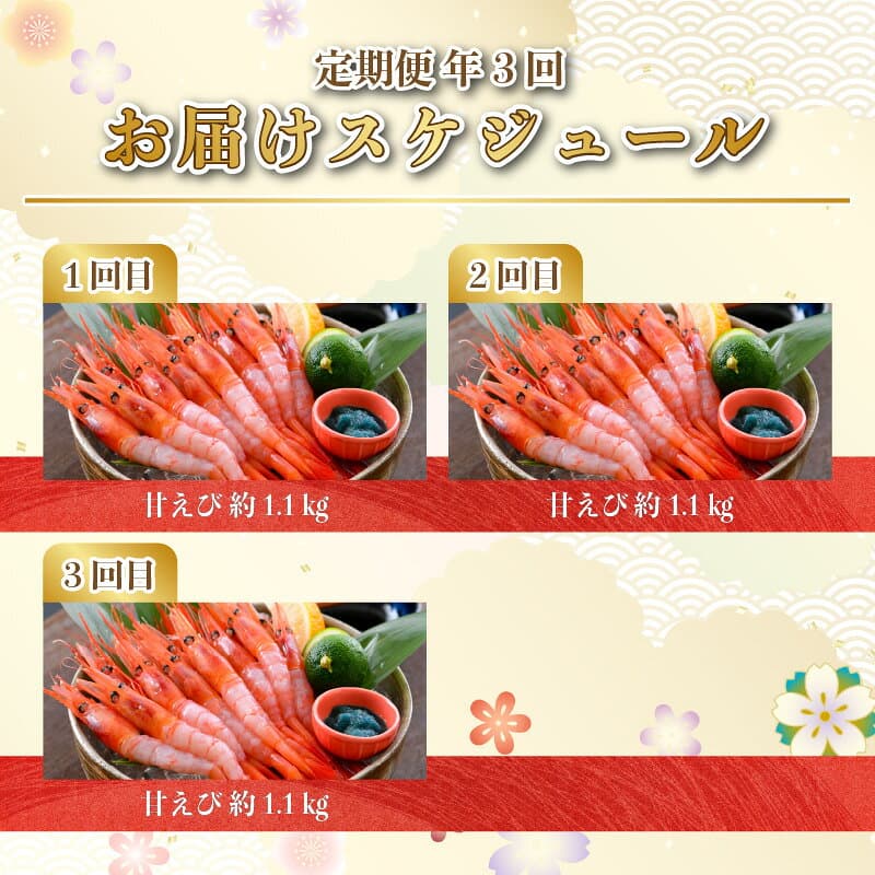 【ふるさと納税】【年3回お届け】「共栄丸」直送！船内瞬間冷凍 甘えび 約1.1kg × 3回 計3.3kg(国産) 【定期便 甘エビ えび エビ アマエビ あまえび 甘海老 殻付き 有頭 生食 刺身 産地直送 人気】 thumbnail 3