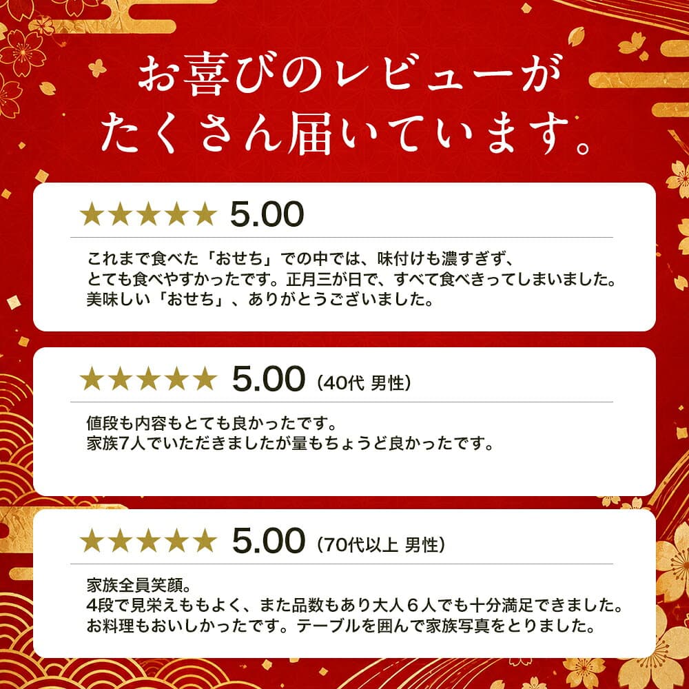 【ふるさと納税】おせち 2027 冷蔵 生おせち 瑞祥 和洋中四段重 55品 3～5人前 玉清屋 盛付済 解凍不要 12/31お届け おせち料理 お節料理 お節 御節 お正月 重箱 縁起物 迎春 年末配送 冷蔵おせち 愛知県 大府市 | ＜玉清屋 生おせち 瑞祥＞ thumbnail 3