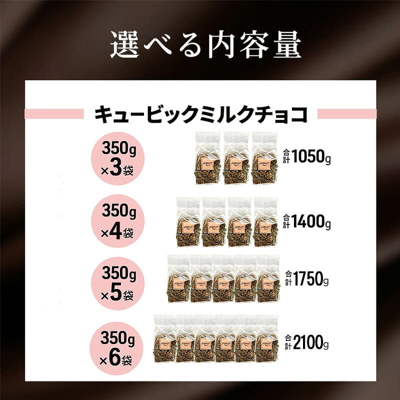 【ふるさと納税】キュービックミルクチョコ 選べる内容量 1050g(3袋)・1400g(4袋)・1750g(5袋)・2100g(6袋) 4月～10月発送 チョコレート チョコ スイーツ お菓子 おかし ミルク ギフト プレゼント 兵庫県 伊丹市　お届け：4月～10月に発送（夏季期間） thumbnail 3