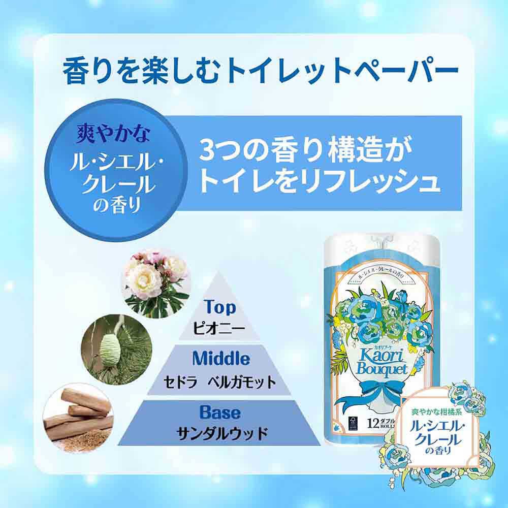 【ふるさと納税】【選べる配送月】ダブル ブルー トイレットペーパー カオリブーケ 96ロール（12ロール×8パック入） / 日用品 消耗品 再生紙 香り付き スピード配送 SDGs 国産 まとめ買い / 佐賀県 / コトブキ製紙株式会社 [41AHAA004] thumbnail 2