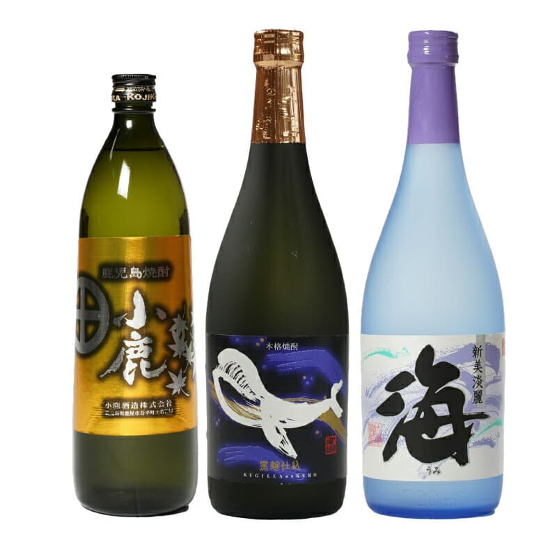 【ふるさと納税】【お急ぎ便】小鹿酒造・大海酒造 『小鹿』『くじら』『海』焼酎セット 計3本(小鹿（芋）900ml×1、海（芋）720ml×1、くじらのボトル黒麹（芋）720ml×1)3種類の違いを飲み比べ【久木田酒店】