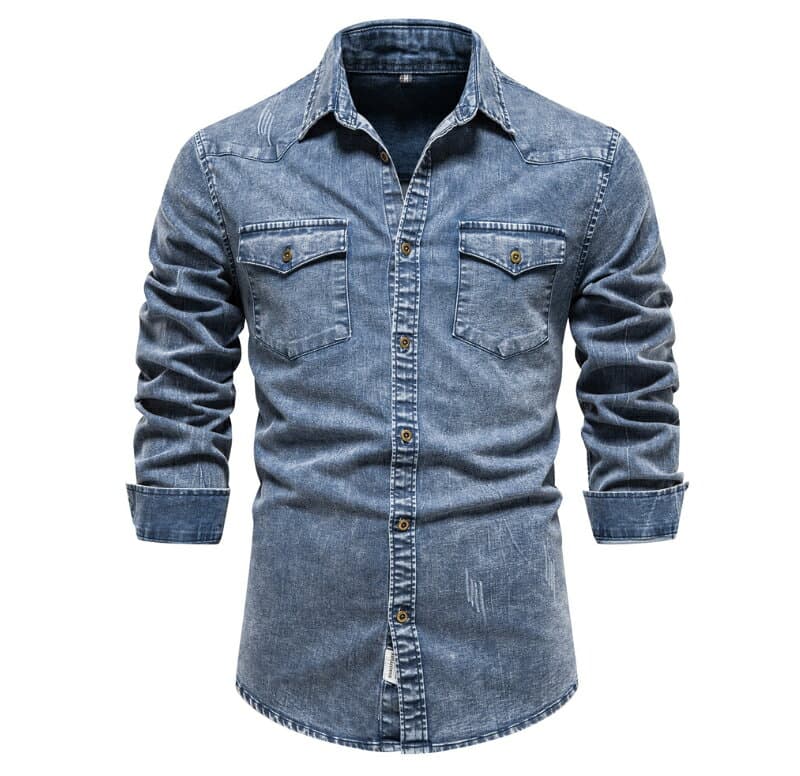 ◆全品2点16％off◆デニムシャツ メンズ 長袖 アメカジ 秋冬 スリム 長袖シャツ 洗える デニム シャツ 胸ポケット コットン 細身 春服 秋 デニムジャケット メンズシャツ ジージャン おしゃれ 通勤 通学 かっこいい 紳士服 シンプル メンズファッション thumbnail 3