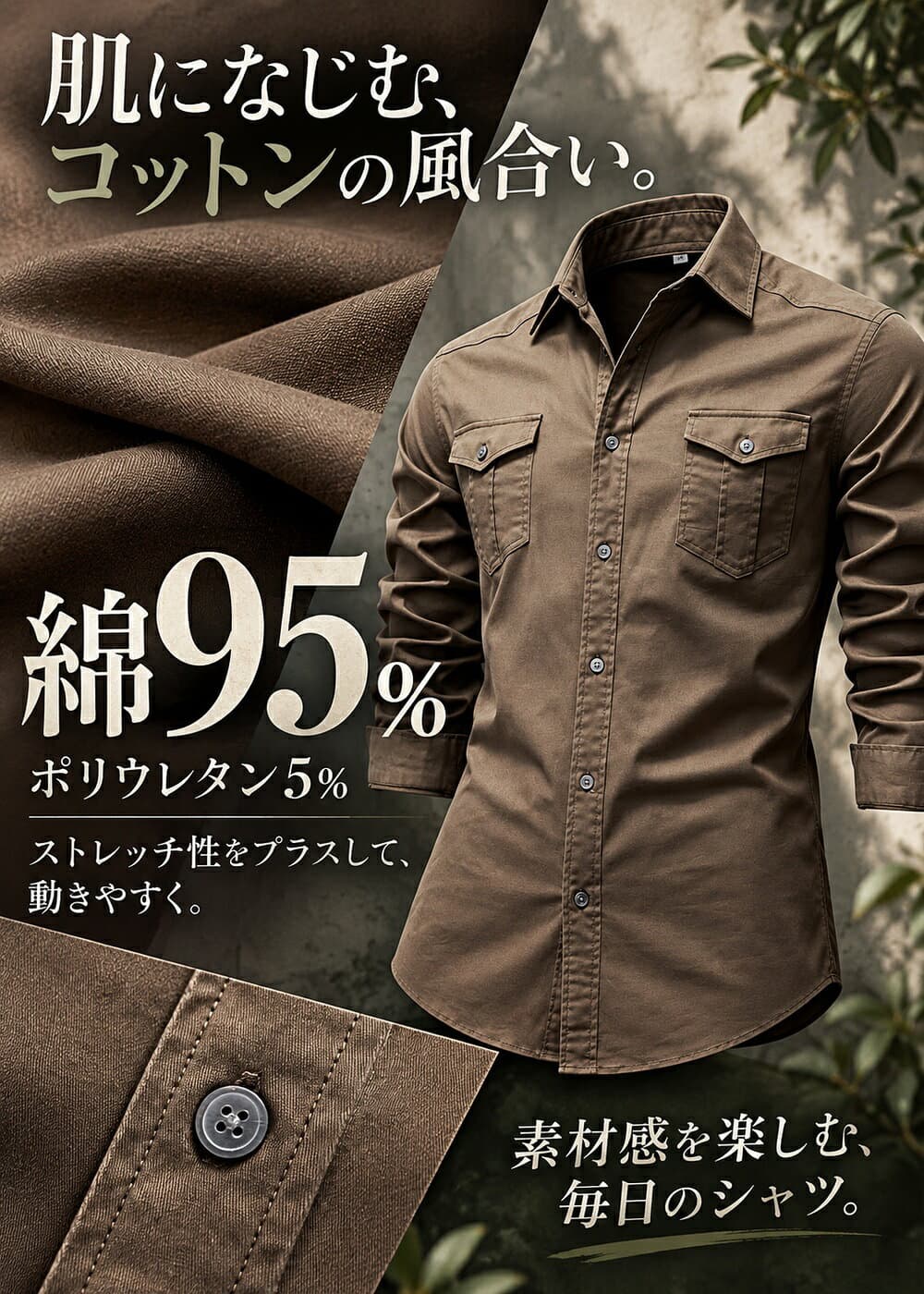 ◆全品2点16％off◆デニムシャツ メンズ 長袖 ストレッチ 綿95％ 無地 スリム シャツ カジュアル 前開き ボタン 襟付き 胸ポケット 春 秋 羽織り ストレッチシャツ コットンシャツ カジュアルシャツ ボタンシャツ 長袖シャツ 重ね着 休日 旅行 トップス メンズシャツ thumbnail 3