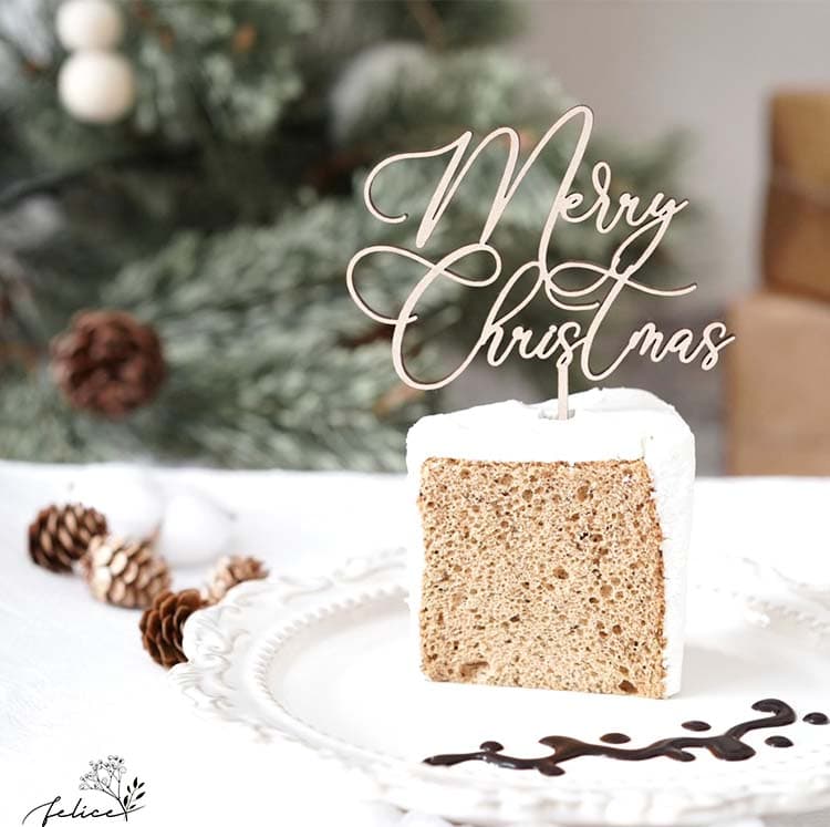 ケーキトッパー Merry Christmas 【B】 11cm | 木製 | クリスマス ケーキ おしゃれ ウッド かわいい ギフト 飾り 装飾品 インスタ ブッシュドノエル パーティ イブ　メリー 人気 ギフト プレゼント メリークリスマス