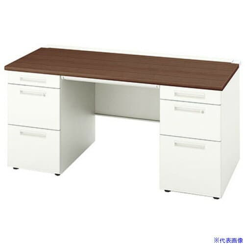 ■NAIKI 両袖デスク XEHH型/天板:ダークウォールナット 本体:クリアーホワイト/W1500×D800×H720 XEHH158BGWWN(5440375)[送料別途お見積り][法人限定][外直送]