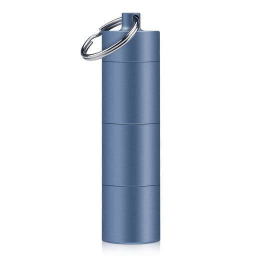 Opretピルケース携帯型防水ニトロ薬入れ一日三回飲み忘れアルミ合金キーホルダーゴムパッキン付き3連結(ブルー)