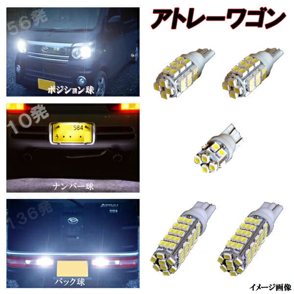 アトレー 外装3種 LED ポジション球 ナンバー球バック球 T10 T16 合計202発 ダイハツ アトレーワゴン S320G S330G　S321G S331G 新型アトレー S700V S710V S700W S710W LEDバルブ カスタム パーツ 車部品 カー用品