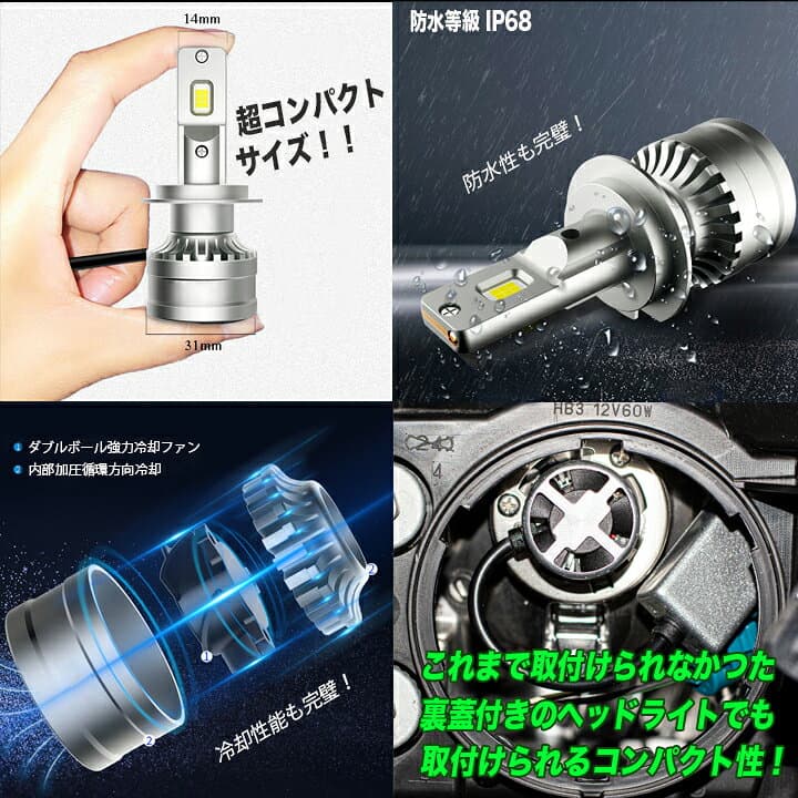 アトレーワゴン S321G S331G S320G S330G ハイビームも明るく安全走行 LEDヘッドライト HB3 9200ルーメン コンパクト設計 6500K ダイハツ LEDバルブ LEDライト カスタム パーツ ドレスアップ 車部品 カー用品 2本組 1年保証 thumbnail 3