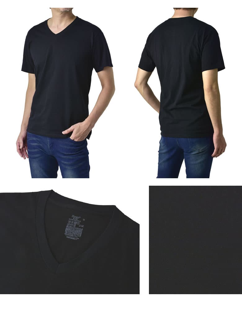 Hanes ヘインズ 3枚組 Vネック Tシャツ メンズ 半袖 3P 黒 ブラック グレー トップス インナー HM1EU703 HM1EU706S ブランド 別注 パッケージ 正規品 セール【E3G】【パケ1】【A】 thumbnail 3