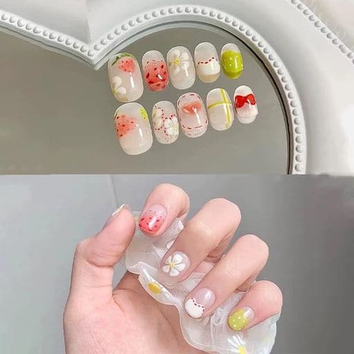 手作りネイルチップいちご3dネイルアートつけ爪デザイン付け爪30枚入人気かわいいシンプルおしゃれファッション簡単オフ初心者向け