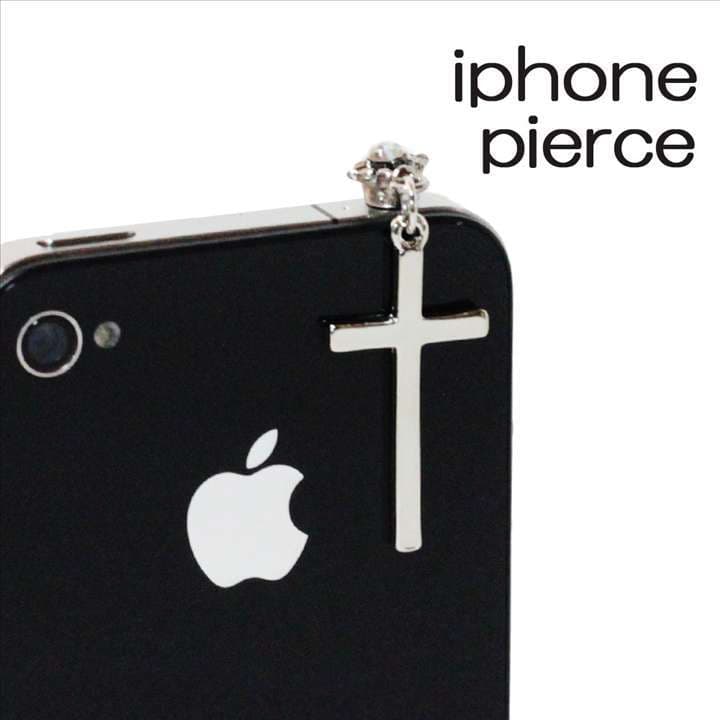 ゴシックシンプルクロス×ストーン★イヤホンジャックピアス◎シルバー[4863980]