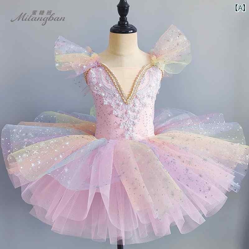 キッズ 女の子 バレエ チュチュ ドレス ダンス 衣装 発表会 舞台 レッスン パニエ プリンセス ふんわり エレガント かわいい スワンレイク コスチューム ピンク ブルー イエロー