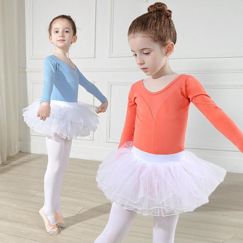 ダンスウェア 女の子 キッズ 幼児 長袖 バレエレオタード 体操服 練習着 チュチュスカート 綿 コットン レッスン 発表会 稽古着
