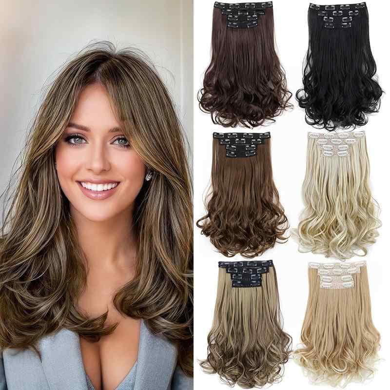 襟足ウィッグ レディース エクステ 4点セット つけ毛 付け毛 かつら ロング カール ウェーブ ゆるふわ 梨花巻き クリップ 耐熱ファイバー 高温糸 通気性 ボリュームアップ 自然 普段使い パーティー イベント ブラック ブラウン ライトブラウン