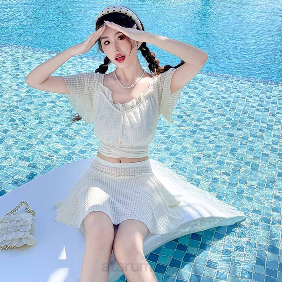 パンツが別になった水着レディースワンピース体型カバーセパレートパンツ別セットオフショルダーショートパンツディアコロン可愛いおしゃれセクシー水着プール海リゾート無地ブラショーツシンプルかわいいオシャレ女性 thumbnail 3
