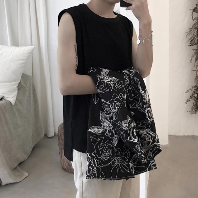 ノースリーブtシャツ tシャツ カットソー ノースリーブ ロングタンクトップ メンズ タンクトップ ロング丈 レイヤード 大きサイズ トップス 運動用 カジュアル 夏 春夏 thumbnail 2