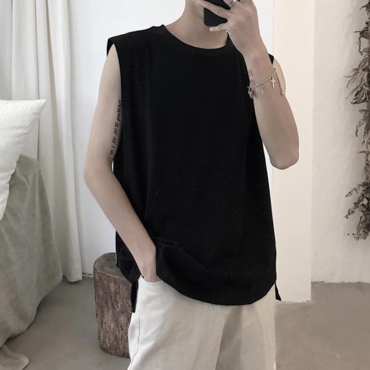 ノースリーブtシャツ tシャツ カットソー ノースリーブ ロングタンクトップ メンズ タンクトップ ロング丈 レイヤード 大きサイズ トップス 運動用 カジュアル 夏 春夏 thumbnail 3