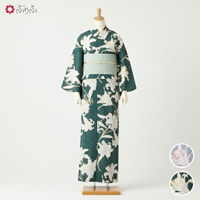 【先着順！最大10%OFFクーポン 10/4 20:00〜10/9 1:59】 【セール10%オフ】浴衣単品「 アウトラインリリー 」公式 ふりふ 浴衣 ふりふセレクト 撫松庵 レディース 女性 ゆかた yukata 百合 ユリ ゆり 花柄 縞 幾何学 粋 レトロ モダン お洒落 華やか シンプル 大人