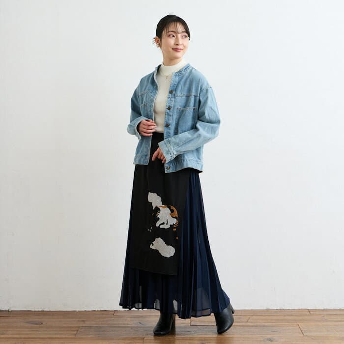 【セール70%オフ】三毛雲 刺繍レイヤードスカート公式 ふりふ 和 モダン 和柄 スカート 猫 ねこ 刺繍 刺しゅう かわいい 大人 10代 20代 30代 40代 50代 thumbnail 2