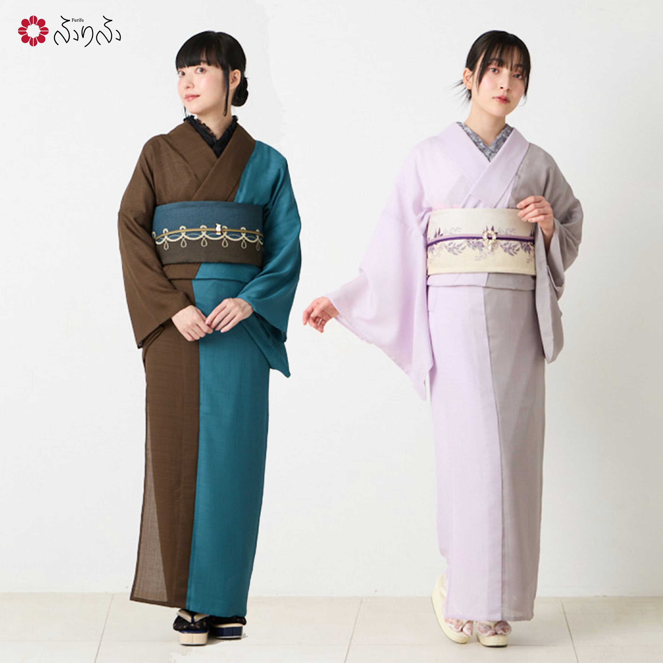 【先着順！最大10%OFFクーポン 10/4 20:00〜10/9 1:59】 【セール10%オフ】【プレタ小紋】バイカラー 単衣公式 ふりふ 無地 色無地 洗える 着物 袷 大正ロマン パーティー 2次会 無地 シンプル 結婚式 上品 和装 和 和服 レトロ 和 モダン 普段着 仕立て上がり 実用的