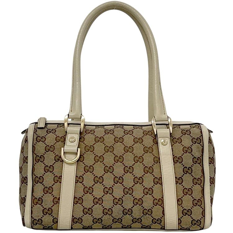 グッチ ミニ ボストンバッグ f-24363 ベージュ ホワイト アビー 130942 美品 キャンバス レザー 中古 1669 GUCCI ハンドバッグ GGキャンバス ファスナー メンズ レディース 男女兼用 定番 人気 ヴィンテージ バッグ ロゴ 総柄 ブランド 本物 鑑定済み