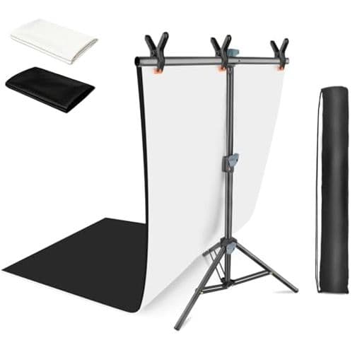 Hemmotop背景布スタンドキット小型卓上68x75cm白布黒布付60x130cm小物撮影用背景シートポリエステルコンパクト撮影背景ジュエリーアクセサリー化粧品商品撮影に対応強力クリップ3点