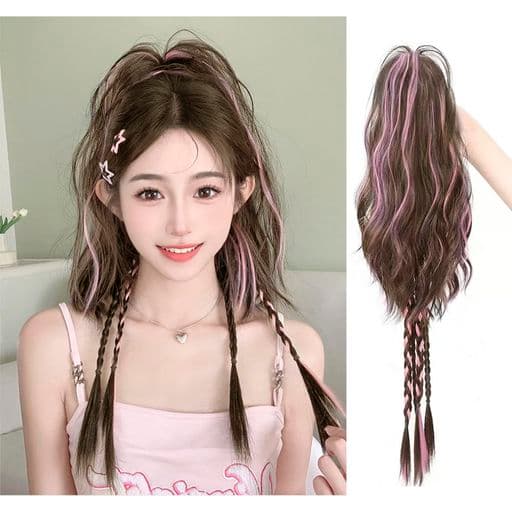 P&Zポニーテールウィッグエクステグラデーションカラー編み込みメッシュ軽量簡単サラサラふわふわ巻き髪レディース耐熱取り外し可能娘四つ編みY2Kおしゃれ発表会
