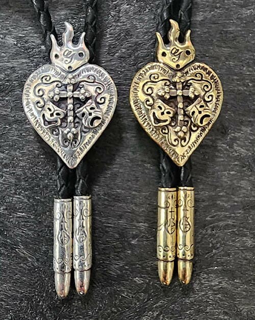 GANGSTERVILLE & galcia " BOLO TIE " COMEDY & TRAGEDY TWO FACE CROSS HEART LOOP TIE SILVER 925 BRASS ギャングスタービル ガルシア トゥーフェイス クロス ハート ボロタイ ループタイ シルバー ブラス　【 GLAD HAND / グラッドハンド 】 (17-GALCIAxGSV-08)