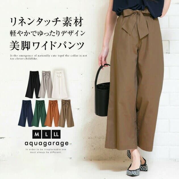 クロップド丈リネンブレンド美脚ワイドパンツ リネン ワイド パンツ レディース 美脚 ワイドパンツ リボンベルト 付き 春 夏 美脚パンツ リボン 春夏 M L LL XL 大きいサイズ リネンワイドパンツ レディース 春夏 ≪ゆうメール便配送30・代引不可≫送料無料